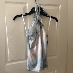 VINTAGE RARE Y2K - Halter Tie-Dye Satin Dreamy Sky Blue and Blush